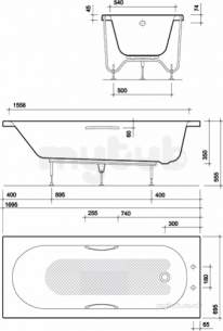 Acrylic Baths and Panels -  Opal 1700x700 0t No Grip 130l Plus Tread Ol8100wh