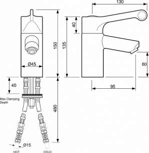 Twyfords Commercial Brassware -  Tmv3 Basin Mixer With Flexible Tails