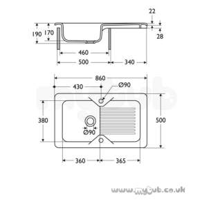 Armitage Shanks Commercial Sanitaryware -  Armitage Shanks Ceramas 860 X 500 X 190mm 1 0b Sink And Drn Wh