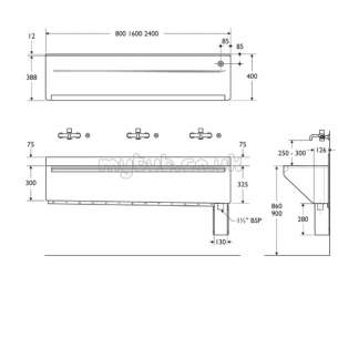 Armitage Shanks Commercial Sanitaryware -  Armitage Shanks Firth S2856my 1600mm Right Hand Waste Cover And Hangers Ss