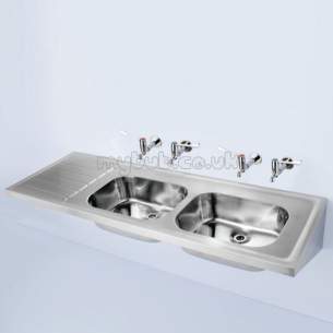 Armitage Shanks Commercial Sanitaryware -  Armitage Shanks Doon S5858 1800 X 650mm Two Tap Holes Dblhd Sink Ss