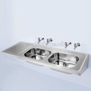 Armitage Shanks Commercial Sanitaryware -  Armitage Shanks Doon S5856 1800 X 650mm Two Tap Holes Dbrhd Sink Ss