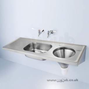 Armitage Shanks Commercial Sanitaryware -  Armitage Shanks Dee S6500 Bi No Tap Holes Sink And Right Hand Slop Hopper Ss