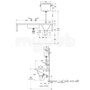 Armitage Shanks Commercial Sanitaryware -  Armitage Shanks Dee S6504 No Tap Holes Ti Sink And Right Hand Slop Hopper Ss