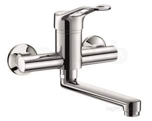 Delabie Brassware -  Delabie Wall Mtd Mechanical Sink Mixer Swivel Spout L200 Offset Std