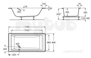 Roca Acrylic Baths -  Vythos 1700mm X 800mm Dbl Ended Bath Wht