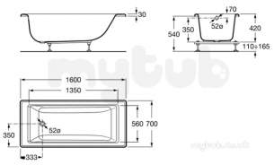 Roca Acrylic Baths -  Vythos 1600mm X 700mm Bath White