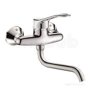 Delabie Brassware -  Delabie Wall Mtd Mech Mixer Swiv Spout L200mm Sculpt Lever Offset Sp