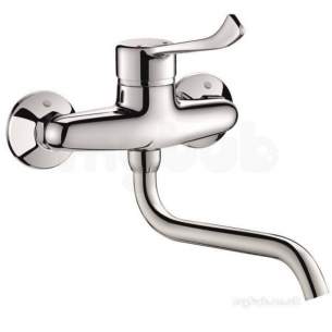 Delabie Brassware -  Delabie Wall Mtd Mech Mixer Swiv Spout L200 Hygiene Lever Offset Sp