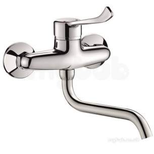 Delabie Brassware -  Delabie Wall Mtd Mech Mixer Swiv Spout L200 Hygiene Lever Offset Std