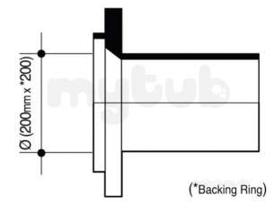 Wavin Blue and Black Large Bore Pipe -  Jet Pe-100 Flange Galv Bk 200x200 11 33201200