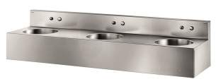 Delabie Washbasins and Sinks -  Delabie Tek 3 Wall Mtd Sinks With Integrated Taps 304 St Steel Satin