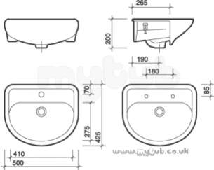 Twyford View Total Install -  View Ti Vw4621 500 X 415 One Tap Hole Semi-countertop Basin Wh Obsolete Vw4621wh