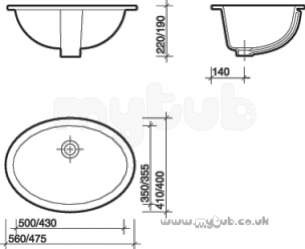 Twyfords Commercial Sanitaryware -  Aria Wb2050 560 X 410mm No Tap Holes C/t Basin White Replaced Wb2060wh