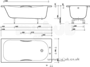 Twyfords Pressed Steel Baths -  Neptune Ne9492 1500mm X 700mm Two Tap Holes Bath Wh Ne9492wh