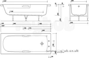 Twyfords Acrylic Baths -  Portia Ii 1700 Two Tap Holes Acr Tg Bath White Po8652wh