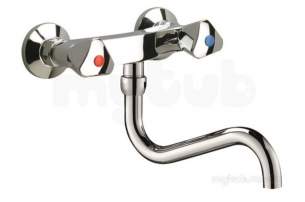 Delabie Brassware -  Delabie Twin Hole Wall Mtd Sink Mixer Swivel Underspout L200