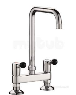 Delabie Brassware -  Delabie Twin Hole Deck Mtd Mixer 45lpm Swivel Tube Spout 22 L300mm