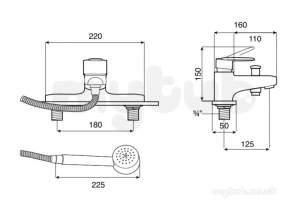 Roca Brassware -  Victoria Deck Mounted Bath Shwr Mxr Chr