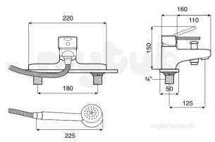 Roca Brassware -  Targa Deck Mounted Bath Shower Mixer Chr