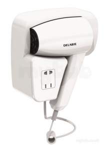 Delabie Accessories and Miscellaneous -  Delabie Wall Mounted Hairdryer With Razor Plug White Abs