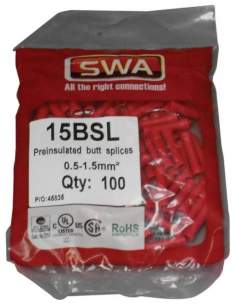 Electrical Accessories and Components -  Specialised Wiring Accesories Butt Splice 15mm Red (pack Of 100)