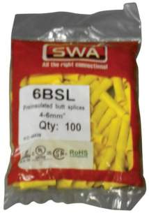 Electrical Accessories and Components -  Specialised Wiring Accesories Butt Splice 15mm Yellow (pack Of 100)