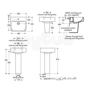 Ideal Standard Create -  Ideal Standard Square E3100 500 X 450mm One Tap Hole Basin White