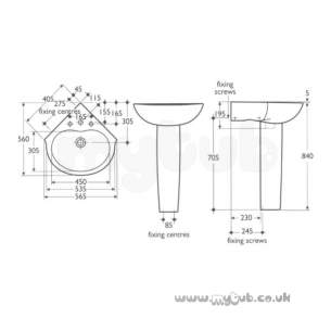 Ideal Standard Space -  Ideal Standard Space E6160 Two Tap Holes Corner Basin White