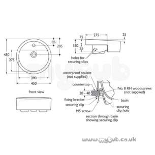 Ideal Standard Luxury -  Ideal Standard White E0014 One Tap Hole Semi-countertop Basin White