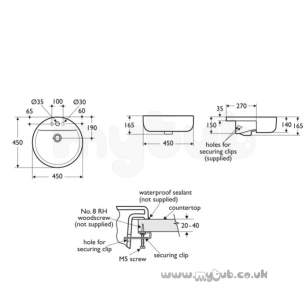 Ideal Standard Sphere E797901 450mm One Tap Hole Semi-countertop Basin White