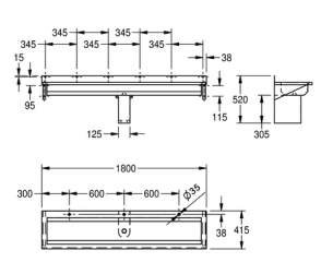 Sissons Stainless Steel Products -  Franke Sissons 1800mm Washtrough With Tap Deck Sanx180