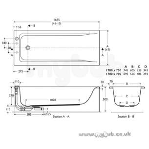 Ideal Standard Concept Acrylics -  Ideal Standard Concept E735901 Front Panel 1700 Wh