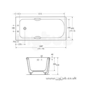 Armitage Shanks Acrylic Baths -  Armitage Shanks Cameo S1103 1500mm Two Tap Holes Tg Bath Wh