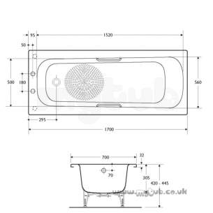 Armitage Shanks Steel Baths -  Armitage Shanks Nisa S176501 1700mm Two Tap Holes Ll Steel Bath Wh