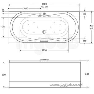 Ideal Standard Art and design Baths -  Ideal Standard Aqua Duo 1800 X 800 No Tap Holes Bath Inc Waste And Pnl Wh