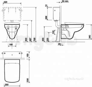 Twyford Mid Market Ware -  E100 Square Wc Wall Hung Pan White