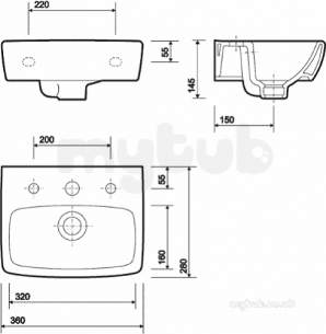 Twyford Mid Market Ware -  E100 Square Hr Basin 360x280 Two Tap Holes White