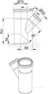 Blucher Europipe Range -  45 Deg Branch 75 X 50mm 838.050.075