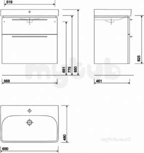 Twyford Galerie Plan Furniture -  E500 Unit For Wb 600x480mm 2 Drw Grey