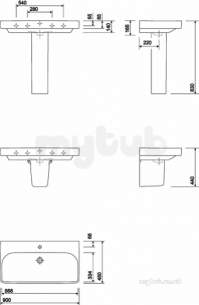 Twyford Mid Market Ware -  E500 Square Washbasin 900x480mm One Tap Hole Wht