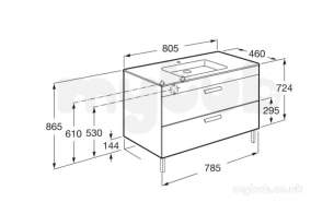 Roca Furniture and Vanity Basins -  Debba 800mm 2 Drawer Vanity Unit Gls Wht