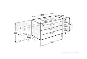 Roca Furniture and Vanity Basins -  Debba 600mm 3 Drawer Vanity Unit Ant Gry