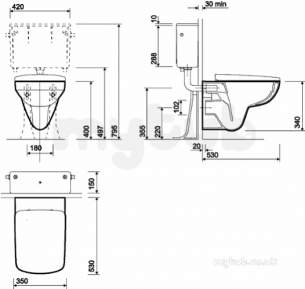 Twyford Mid Market Ware -  E100 Square Wc W/h Rimfree E11909wh