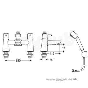 Ideal Standard Brassware -  Ideal Standard Cone B5111 Two Tap Holes Bath Shower Cp