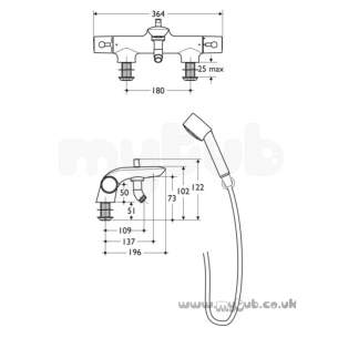 Ideal Standard Brassware -  Ideal Standard Melange A4284 Two Tap Holes Therm Bath/shower Mix Cp