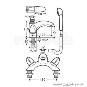 Ideal Standard Brassware -  Ideal Standard Academy E0156 Two Tap Holes Bath/shower Mixer Cp