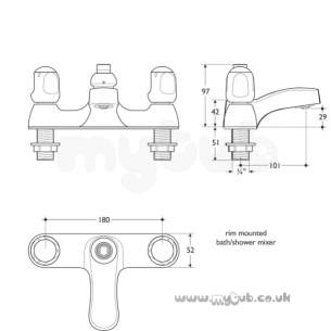 Armitage Shanks Domestic Brassware -  Armitage Shanks Sandringham S7659 Bath Shower Mixer And Kit Cp