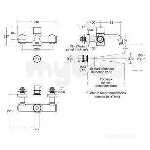 Armitage Shanks Commercial Brassware -  Armitage Shanks Markwik 21 Therm Pm Prox Arm Bioguard Out