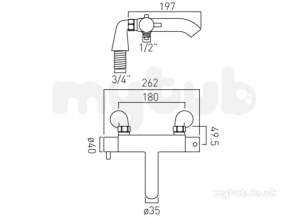 Vado Brassware -  Expd Thermo Bath/shower Mixer Pllr Mtd Without